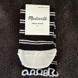 Madewell Ruffled Ankle Socks in Black and White Stripes - NWT